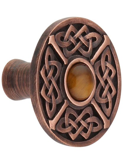 Celtic Jewel Knob Inset with Tiger Eye in Antique Copper.